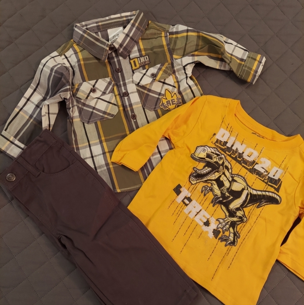 3 Piece Set!  Plaid Dinosaur Matching Set